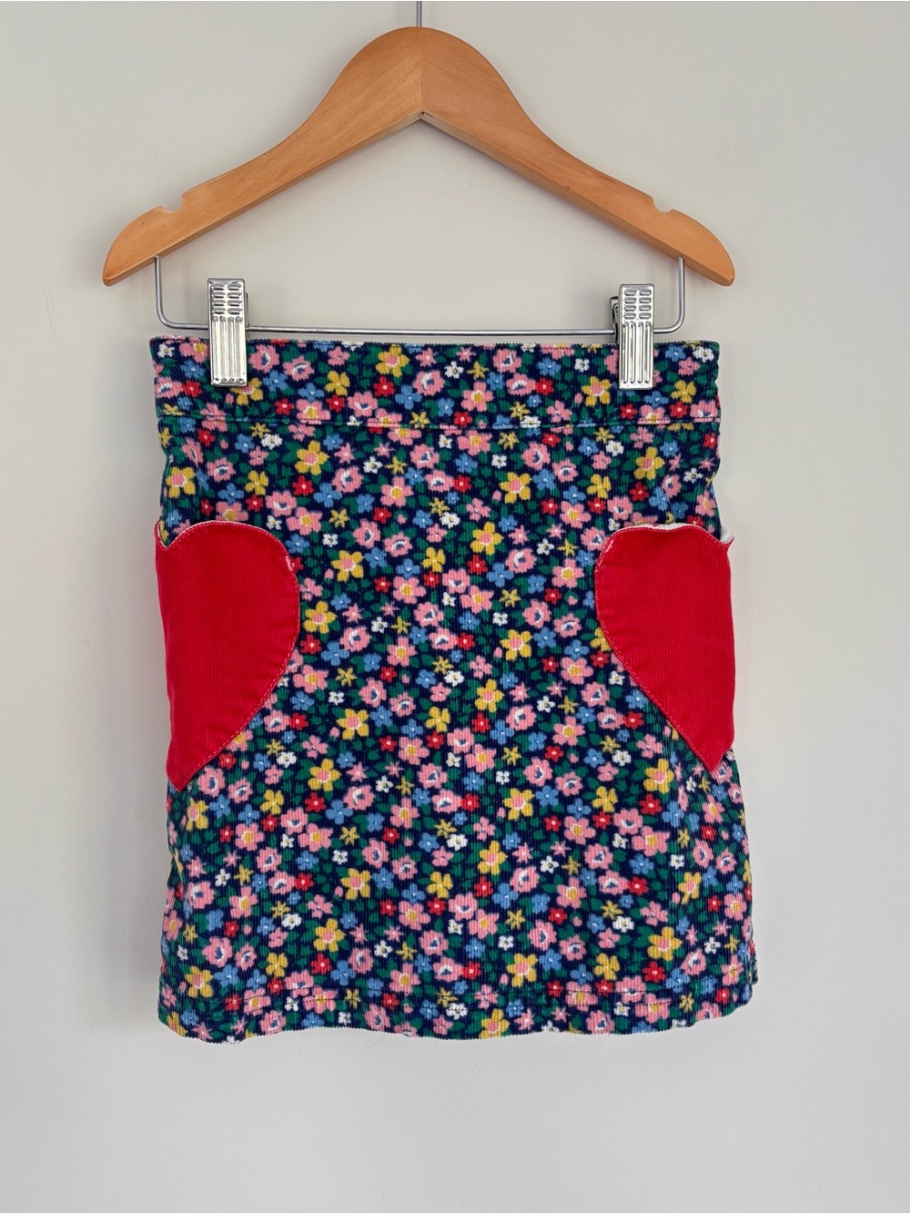 Mini Boden Floral Corduroy Skirt Heart Pockets 6-7y